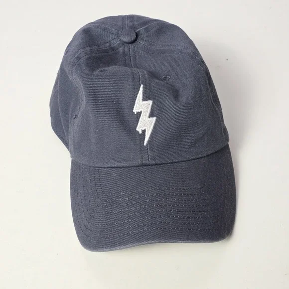 Lightning Bolt Hat Cap Men's Blue Gray Strap Back Adjustable Baseball - Picture 1 of 10